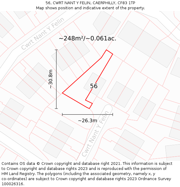 56, CWRT NANT Y FELIN, CAERPHILLY, CF83 1TP: Plot and title map