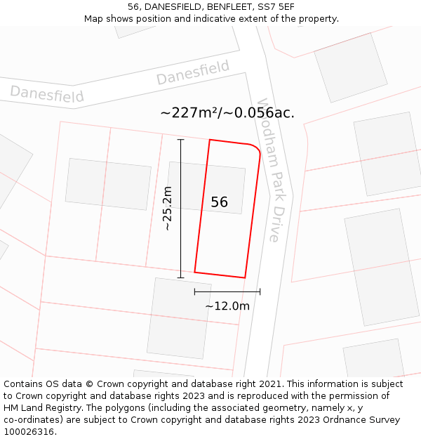 56, DANESFIELD, BENFLEET, SS7 5EF: Plot and title map