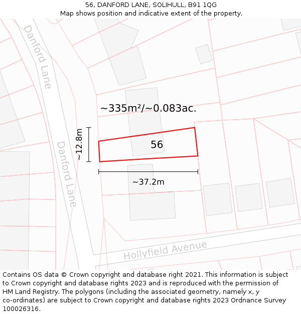 56, DANFORD LANE, SOLIHULL, B91 1QG: Plot and title map