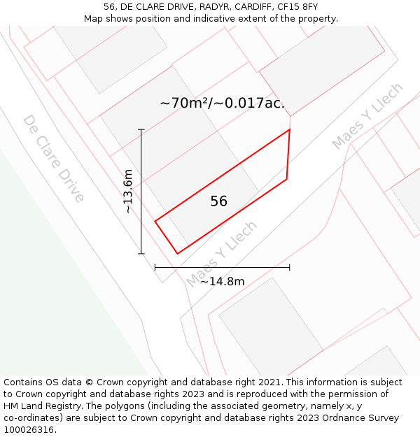 56, DE CLARE DRIVE, RADYR, CARDIFF, CF15 8FY: Plot and title map