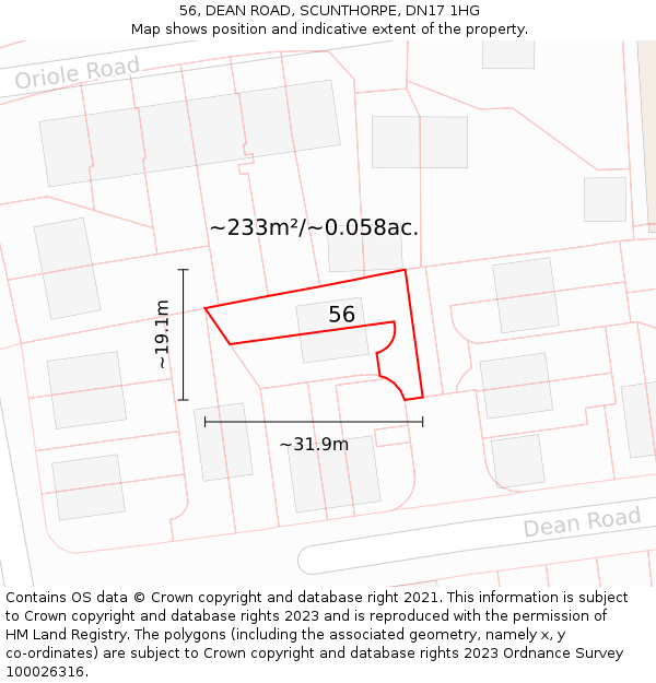 56, DEAN ROAD, SCUNTHORPE, DN17 1HG: Plot and title map