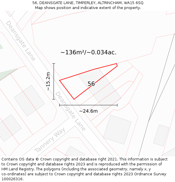 56, DEANSGATE LANE, TIMPERLEY, ALTRINCHAM, WA15 6SQ: Plot and title map