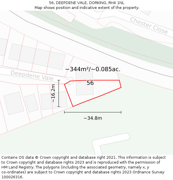 56, DEEPDENE VALE, DORKING, RH4 1NL: Plot and title map