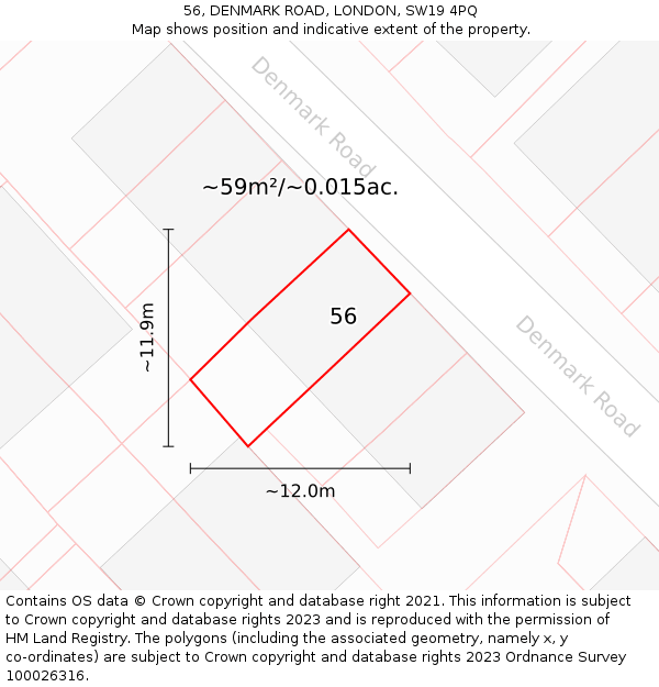 56, DENMARK ROAD, LONDON, SW19 4PQ: Plot and title map