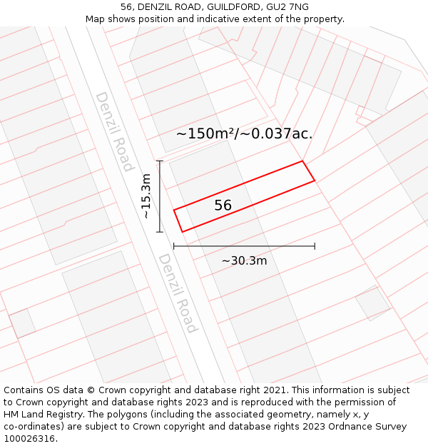 56, DENZIL ROAD, GUILDFORD, GU2 7NG: Plot and title map