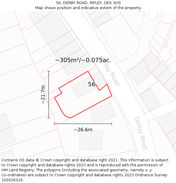 56, DERBY ROAD, RIPLEY, DE5 3HS: Plot and title map