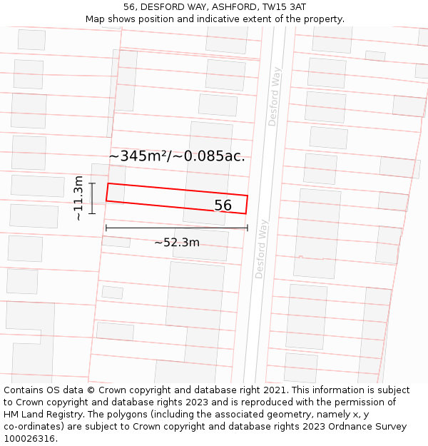 56, DESFORD WAY, ASHFORD, TW15 3AT: Plot and title map