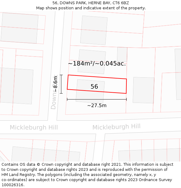 56, DOWNS PARK, HERNE BAY, CT6 6BZ: Plot and title map