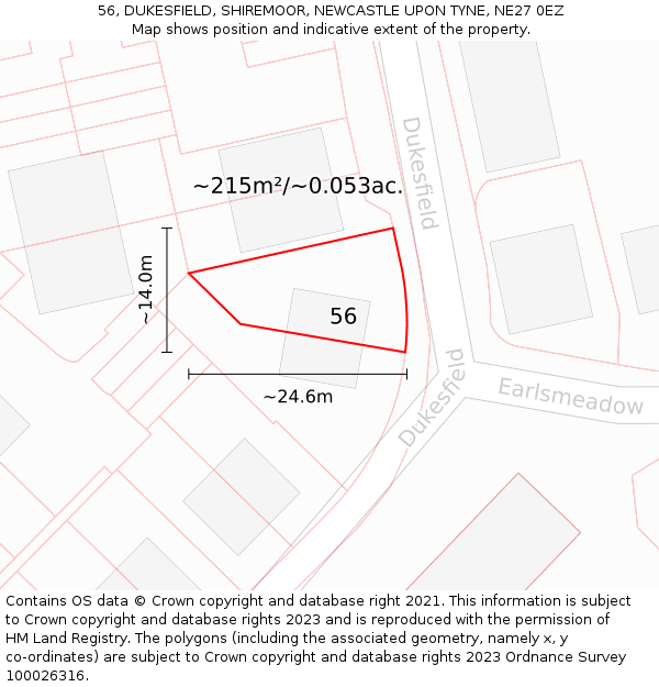 56, DUKESFIELD, SHIREMOOR, NEWCASTLE UPON TYNE, NE27 0EZ: Plot and title map