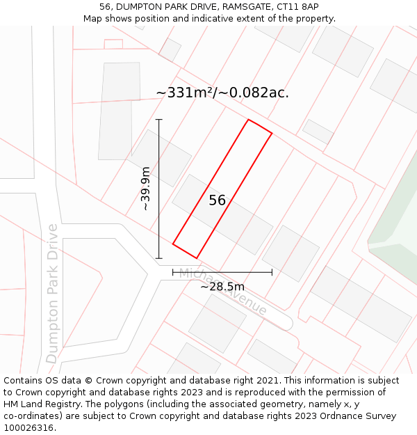 56, DUMPTON PARK DRIVE, RAMSGATE, CT11 8AP: Plot and title map