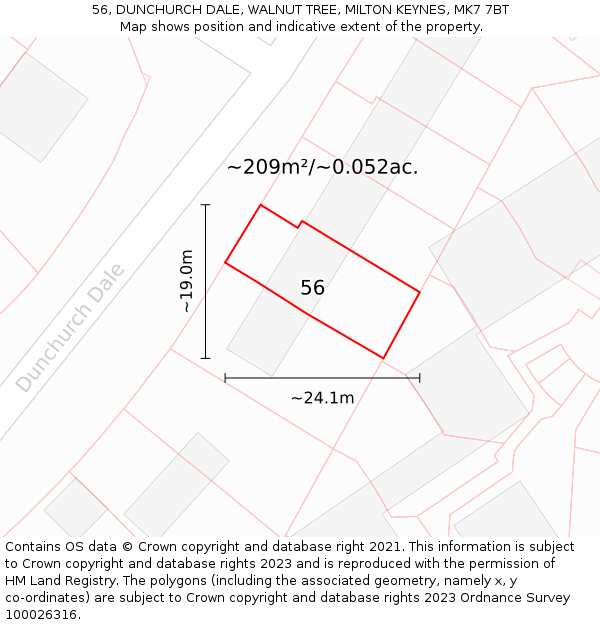 56, DUNCHURCH DALE, WALNUT TREE, MILTON KEYNES, MK7 7BT: Plot and title map