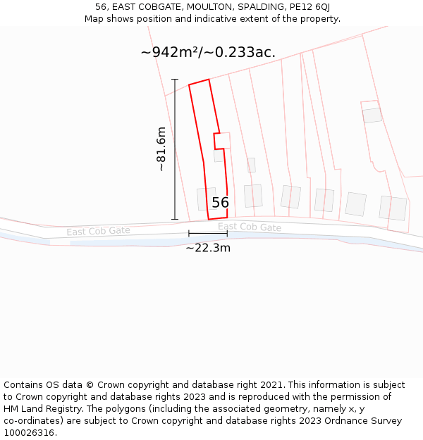 56, EAST COBGATE, MOULTON, SPALDING, PE12 6QJ: Plot and title map