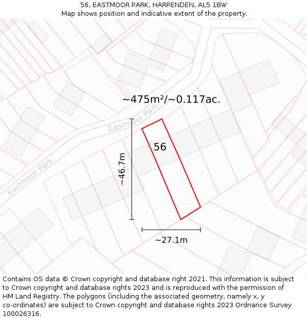 56, EASTMOOR PARK, HARPENDEN, AL5 1BW: Plot and title map