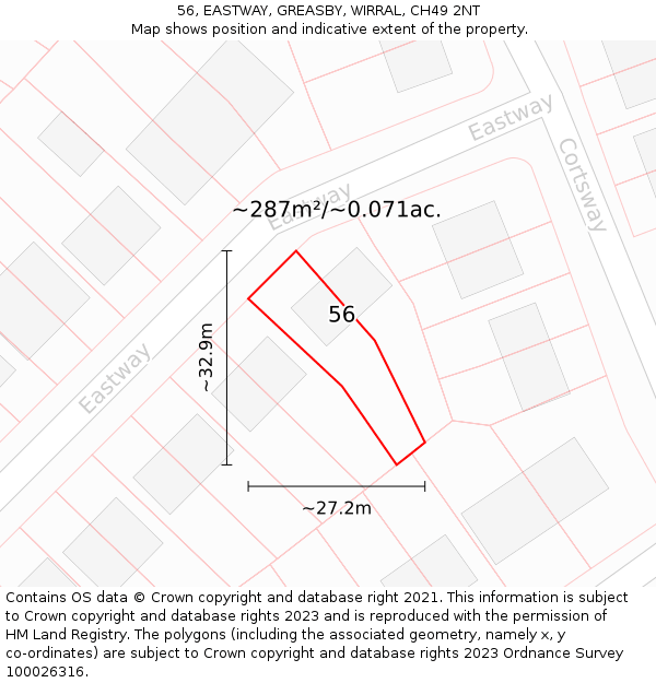 56, EASTWAY, GREASBY, WIRRAL, CH49 2NT: Plot and title map