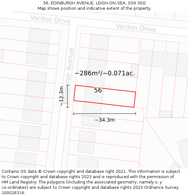 56, EDINBURGH AVENUE, LEIGH-ON-SEA, SS9 3SG: Plot and title map