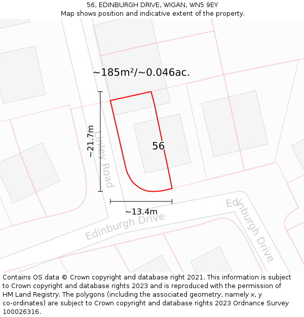 56, EDINBURGH DRIVE, WIGAN, WN5 9EY: Plot and title map