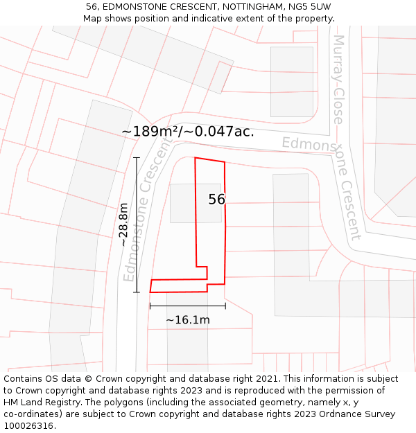 56, EDMONSTONE CRESCENT, NOTTINGHAM, NG5 5UW: Plot and title map