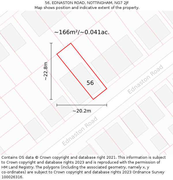 56, EDNASTON ROAD, NOTTINGHAM, NG7 2JF: Plot and title map