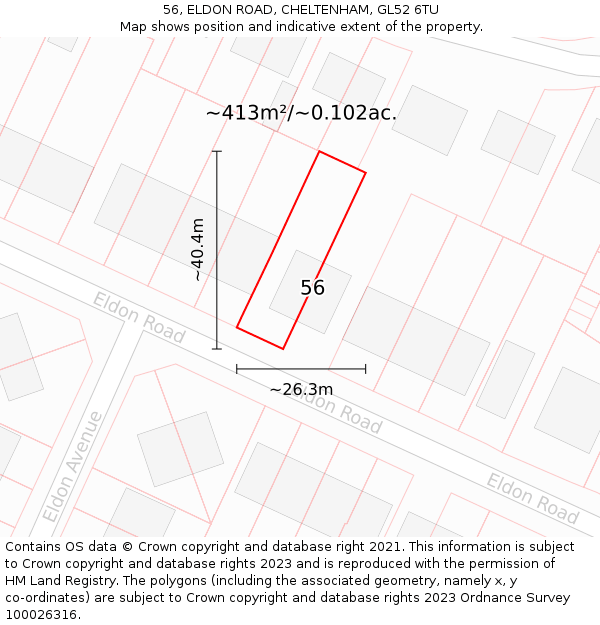 56, ELDON ROAD, CHELTENHAM, GL52 6TU: Plot and title map