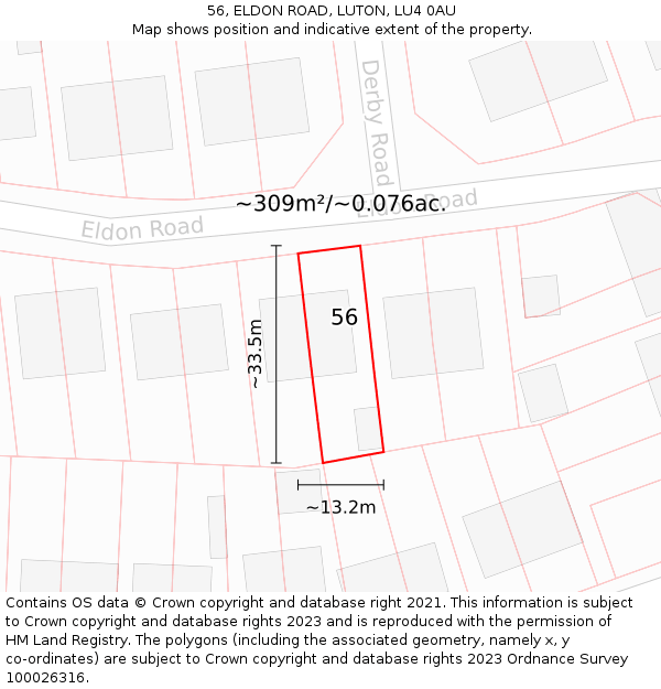 56, ELDON ROAD, LUTON, LU4 0AU: Plot and title map