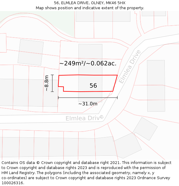 56, ELMLEA DRIVE, OLNEY, MK46 5HX: Plot and title map