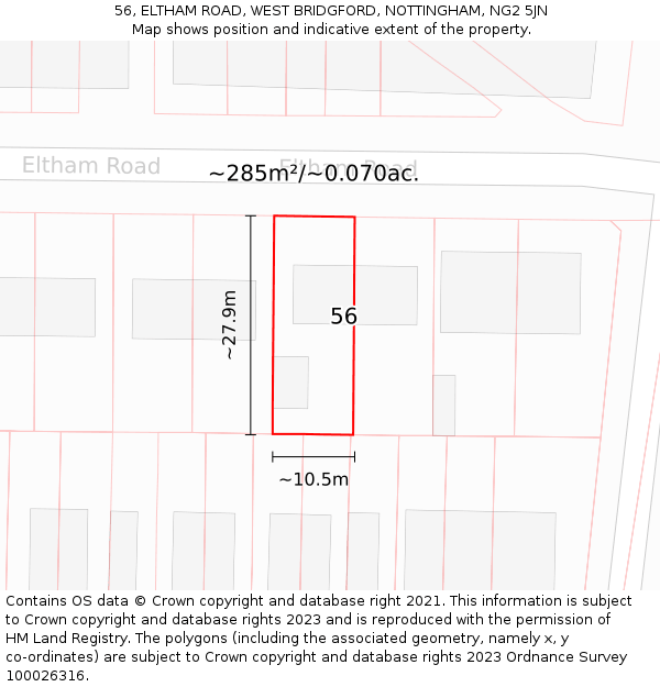 56, ELTHAM ROAD, WEST BRIDGFORD, NOTTINGHAM, NG2 5JN: Plot and title map