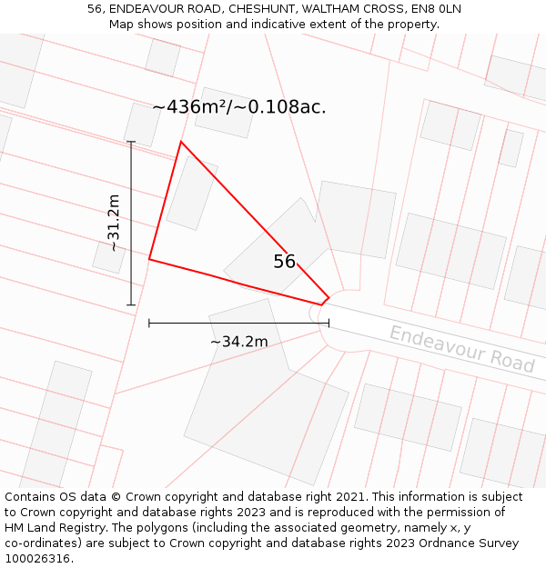 56, ENDEAVOUR ROAD, CHESHUNT, WALTHAM CROSS, EN8 0LN: Plot and title map