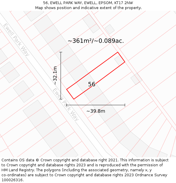 56, EWELL PARK WAY, EWELL, EPSOM, KT17 2NW: Plot and title map