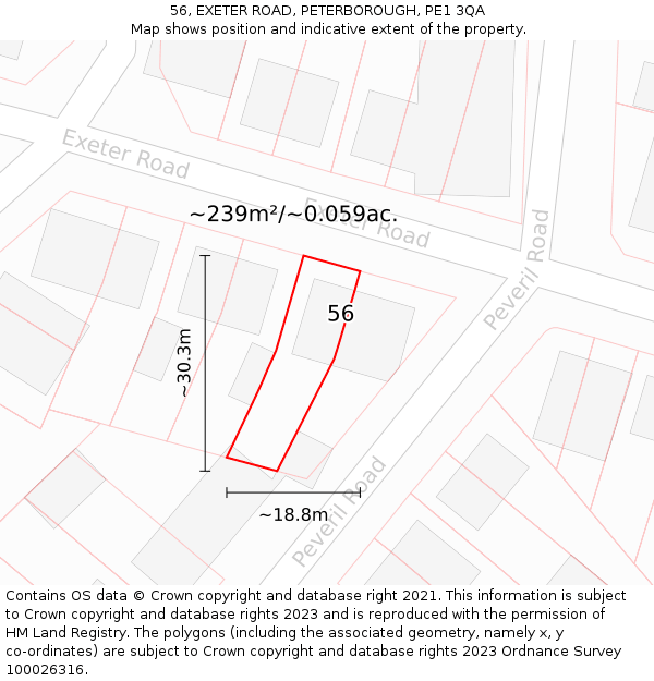 56, EXETER ROAD, PETERBOROUGH, PE1 3QA: Plot and title map