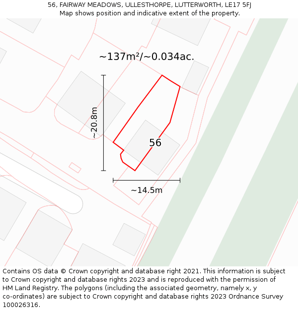 56, FAIRWAY MEADOWS, ULLESTHORPE, LUTTERWORTH, LE17 5FJ: Plot and title map