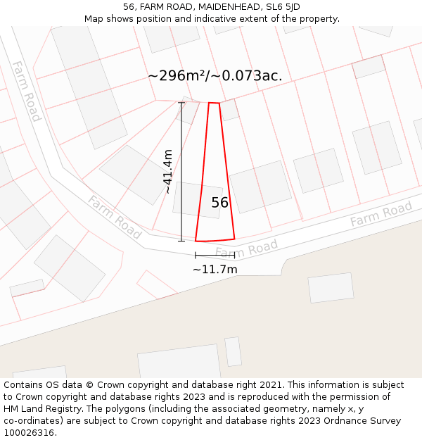 56, FARM ROAD, MAIDENHEAD, SL6 5JD: Plot and title map