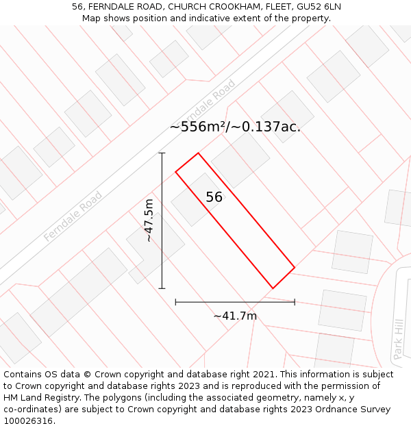 56, FERNDALE ROAD, CHURCH CROOKHAM, FLEET, GU52 6LN: Plot and title map