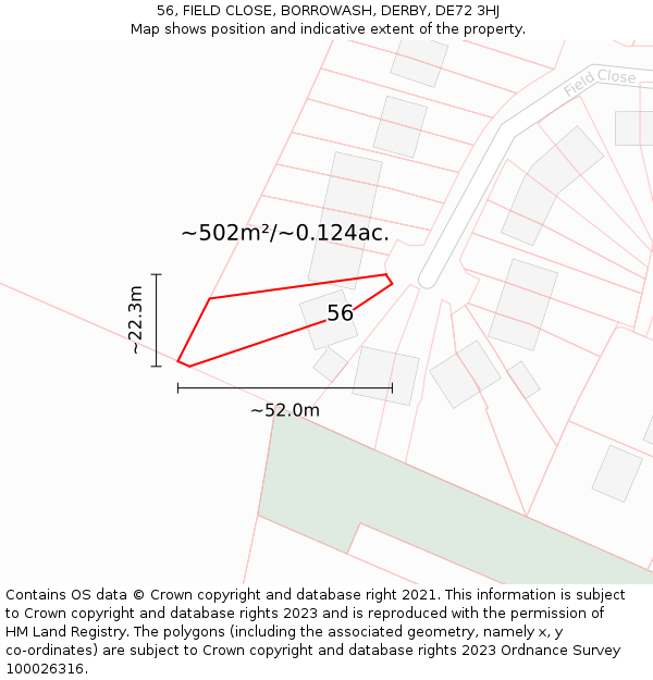 56, FIELD CLOSE, BORROWASH, DERBY, DE72 3HJ: Plot and title map