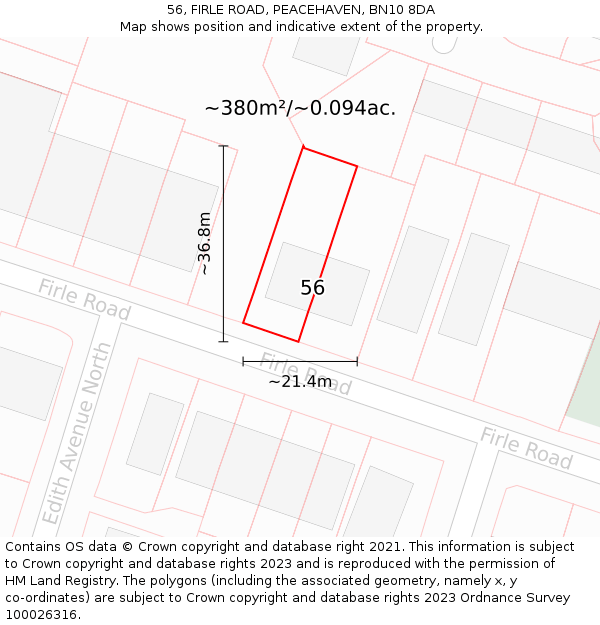 56, FIRLE ROAD, PEACEHAVEN, BN10 8DA: Plot and title map