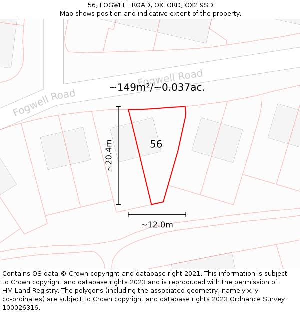 56, FOGWELL ROAD, OXFORD, OX2 9SD: Plot and title map