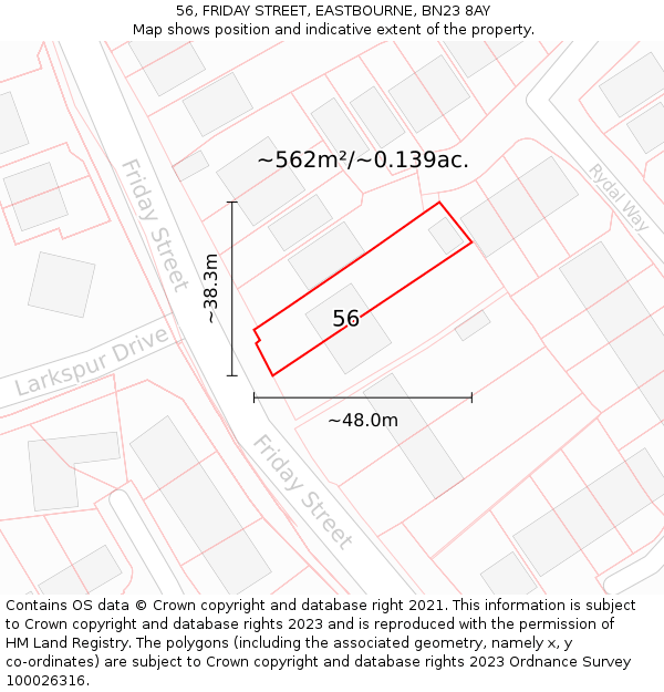 56, FRIDAY STREET, EASTBOURNE, BN23 8AY: Plot and title map