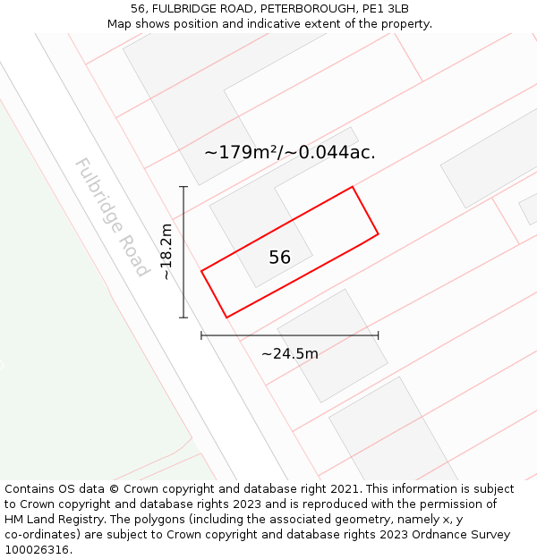 56, FULBRIDGE ROAD, PETERBOROUGH, PE1 3LB: Plot and title map