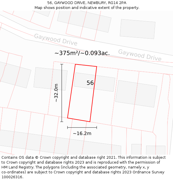 56, GAYWOOD DRIVE, NEWBURY, RG14 2PA: Plot and title map