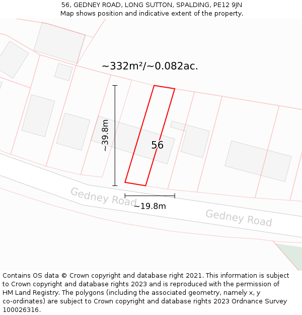 56, GEDNEY ROAD, LONG SUTTON, SPALDING, PE12 9JN: Plot and title map