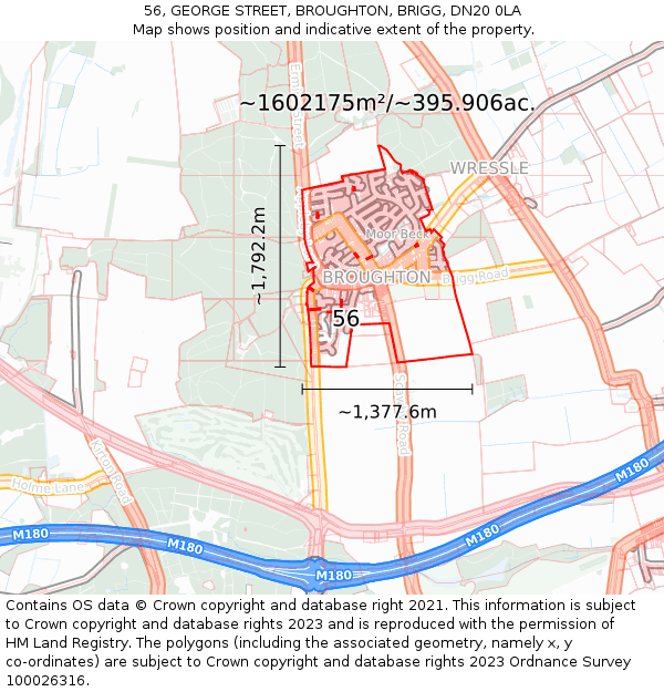 56, GEORGE STREET, BROUGHTON, BRIGG, DN20 0LA: Plot and title map