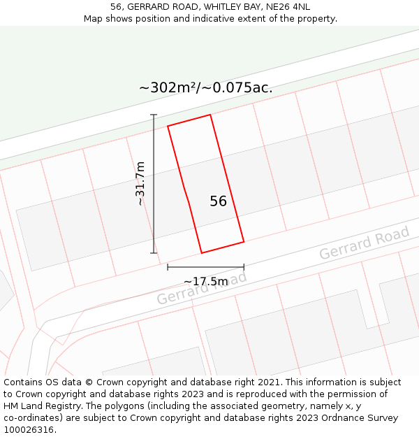 56, GERRARD ROAD, WHITLEY BAY, NE26 4NL: Plot and title map