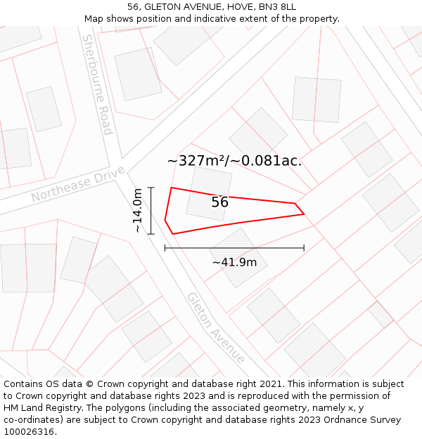 56, GLETON AVENUE, HOVE, BN3 8LL: Plot and title map