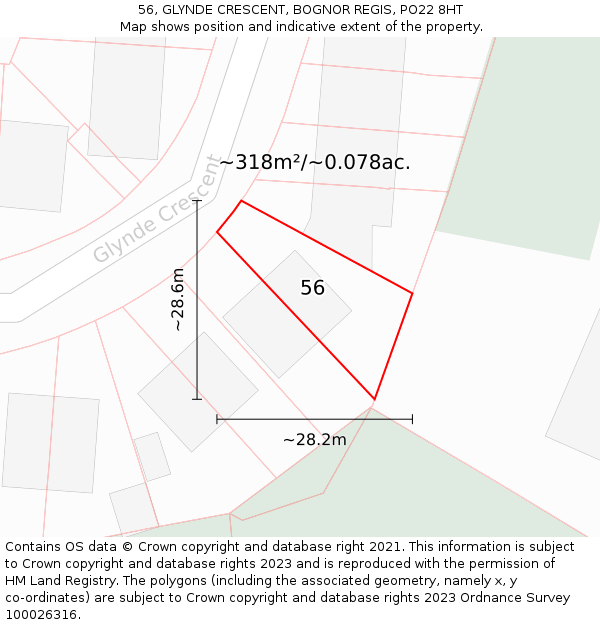 56, GLYNDE CRESCENT, BOGNOR REGIS, PO22 8HT: Plot and title map