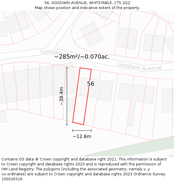 56, GOODWIN AVENUE, WHITSTABLE, CT5 2QZ: Plot and title map