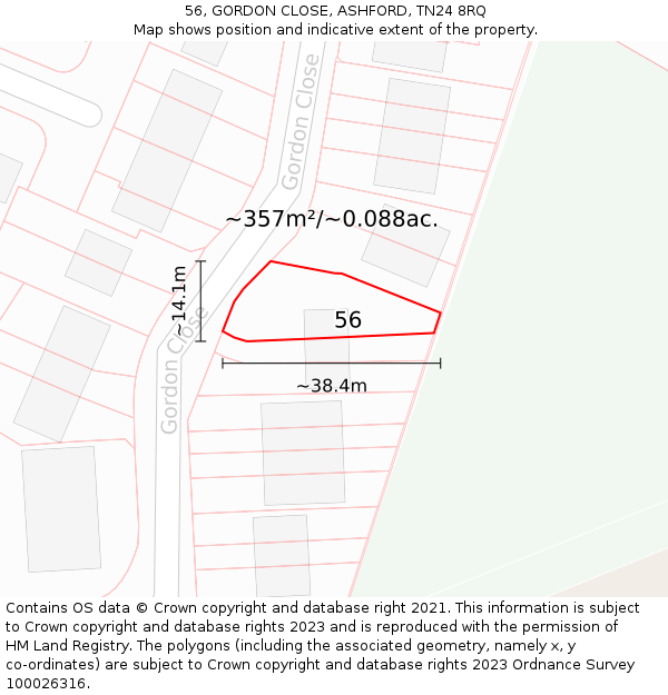 56, GORDON CLOSE, ASHFORD, TN24 8RQ: Plot and title map