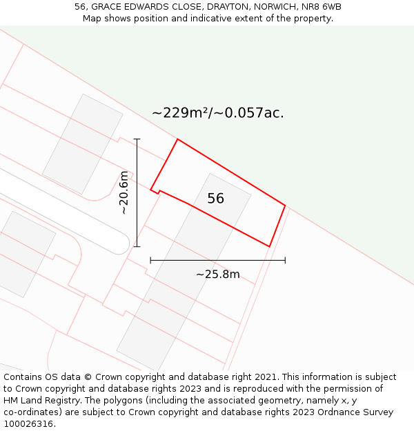 56, GRACE EDWARDS CLOSE, DRAYTON, NORWICH, NR8 6WB: Plot and title map