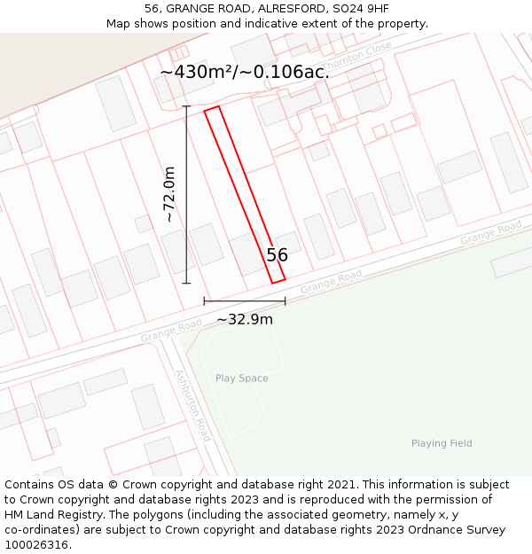 56, GRANGE ROAD, ALRESFORD, SO24 9HF: Plot and title map