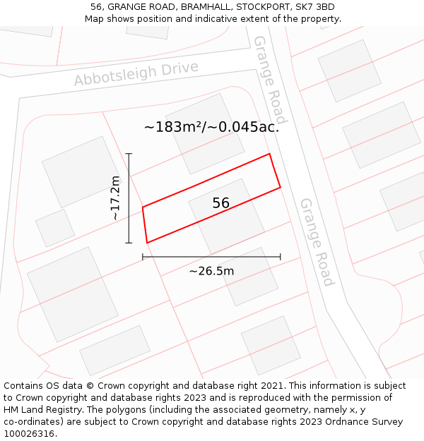 56, GRANGE ROAD, BRAMHALL, STOCKPORT, SK7 3BD: Plot and title map