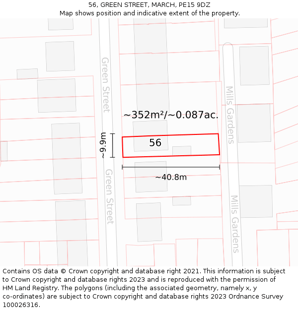 56, GREEN STREET, MARCH, PE15 9DZ: Plot and title map