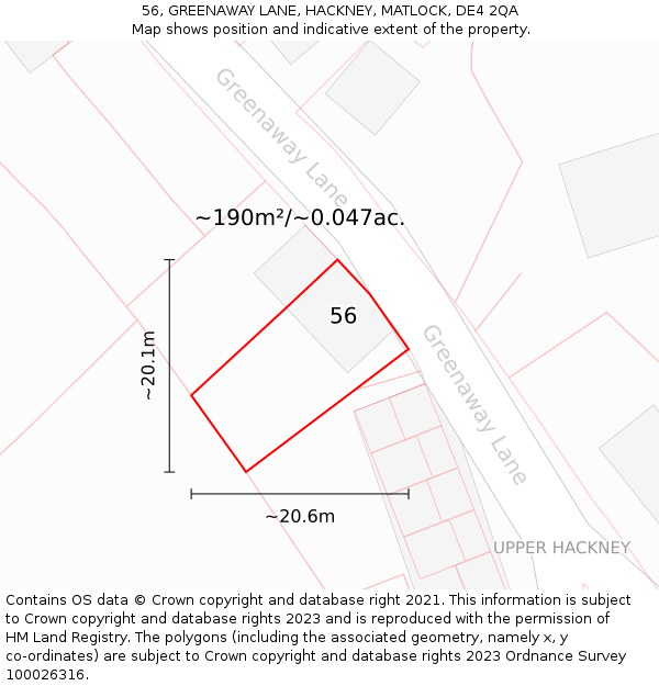 56, GREENAWAY LANE, HACKNEY, MATLOCK, DE4 2QA: Plot and title map